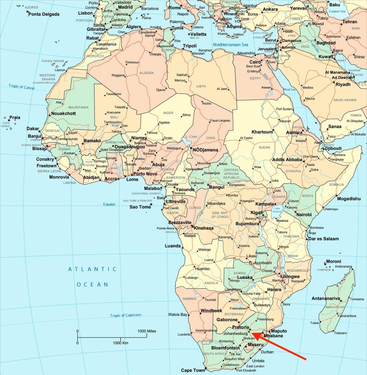 Johannesburg (Joburg Jozi) su Gauteng - Mappa del Sudafrica