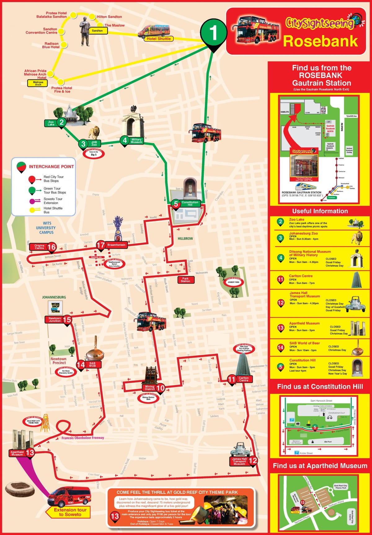 Johannesburg (Joburg Jozi) Hop On Hop Off bus tours mappa
