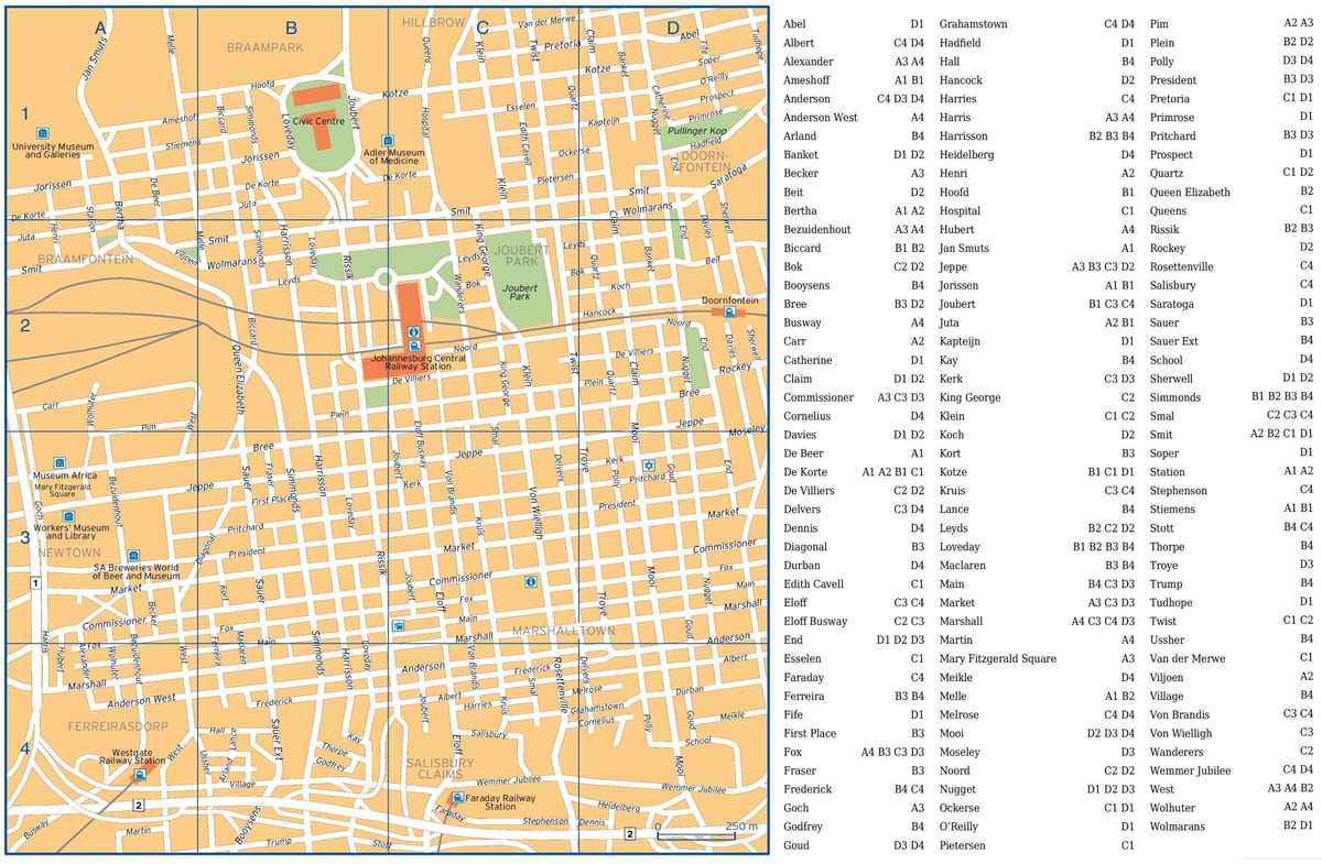 Mappa stradale di Johannesburg (Joburg Jozi)