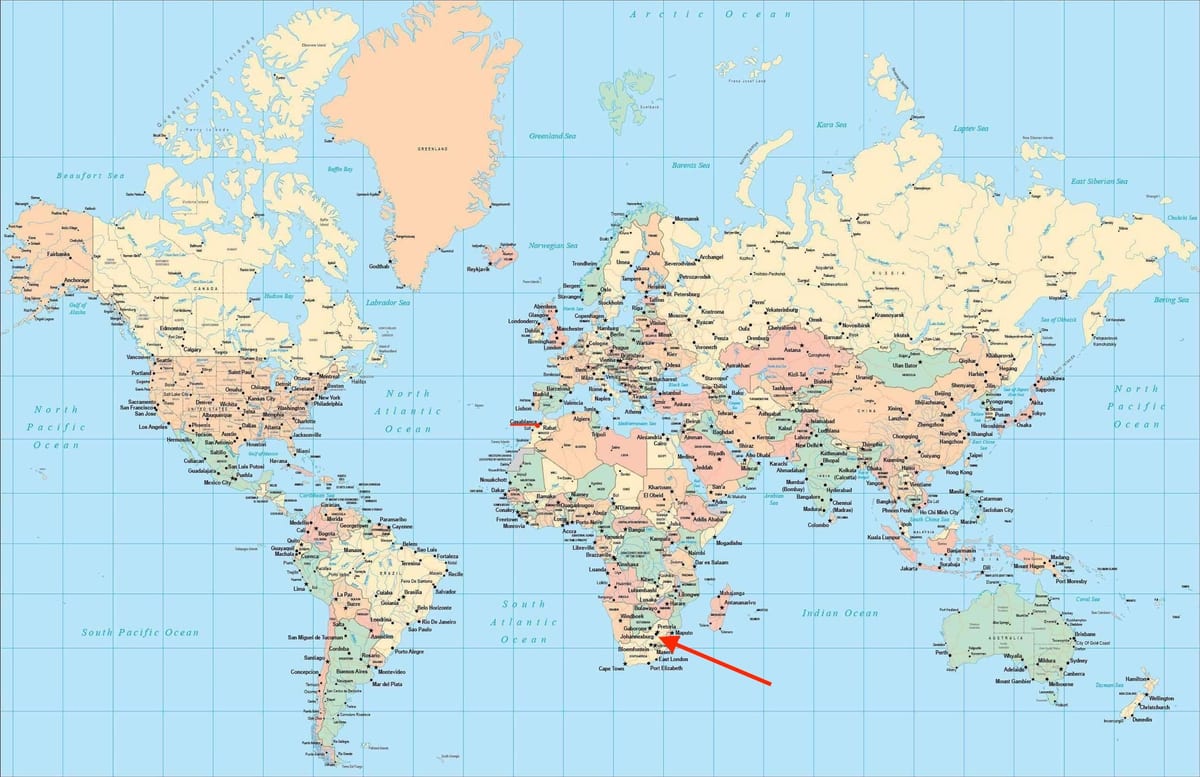 Johannesburg (Joburg Jozi) posizione sulla mappa del mondo