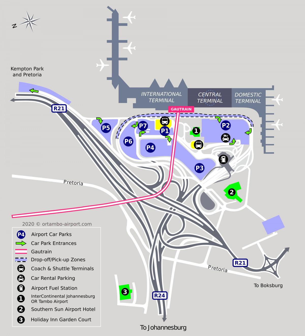 Mappa del terminal dell'aeroporto di Johannesburg (Joburg Jozi)