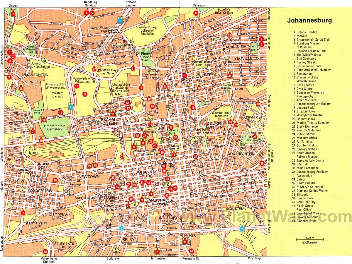 Mappa dei tour a piedi di Johannesburg (Joburg Jozi)