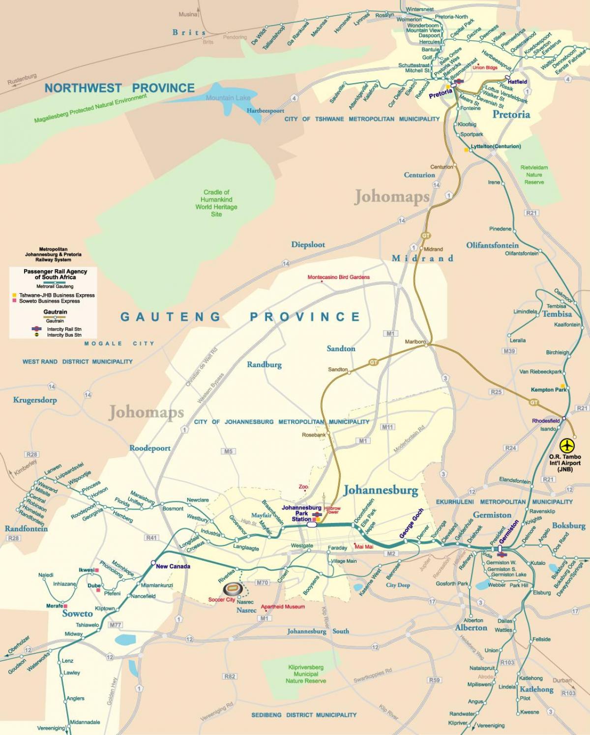 Mappa degli aeroporti di Johannesburg (Joburg Jozi)