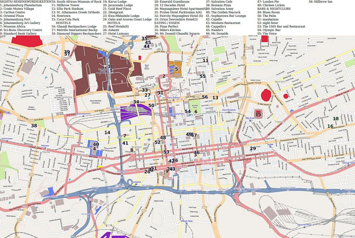 Mappa del centro di Johannesburg (Joburg Jozi)