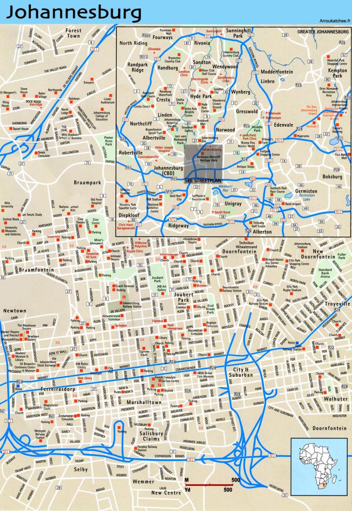 Mappa della città di Johannesburg (Joburg Jozi)