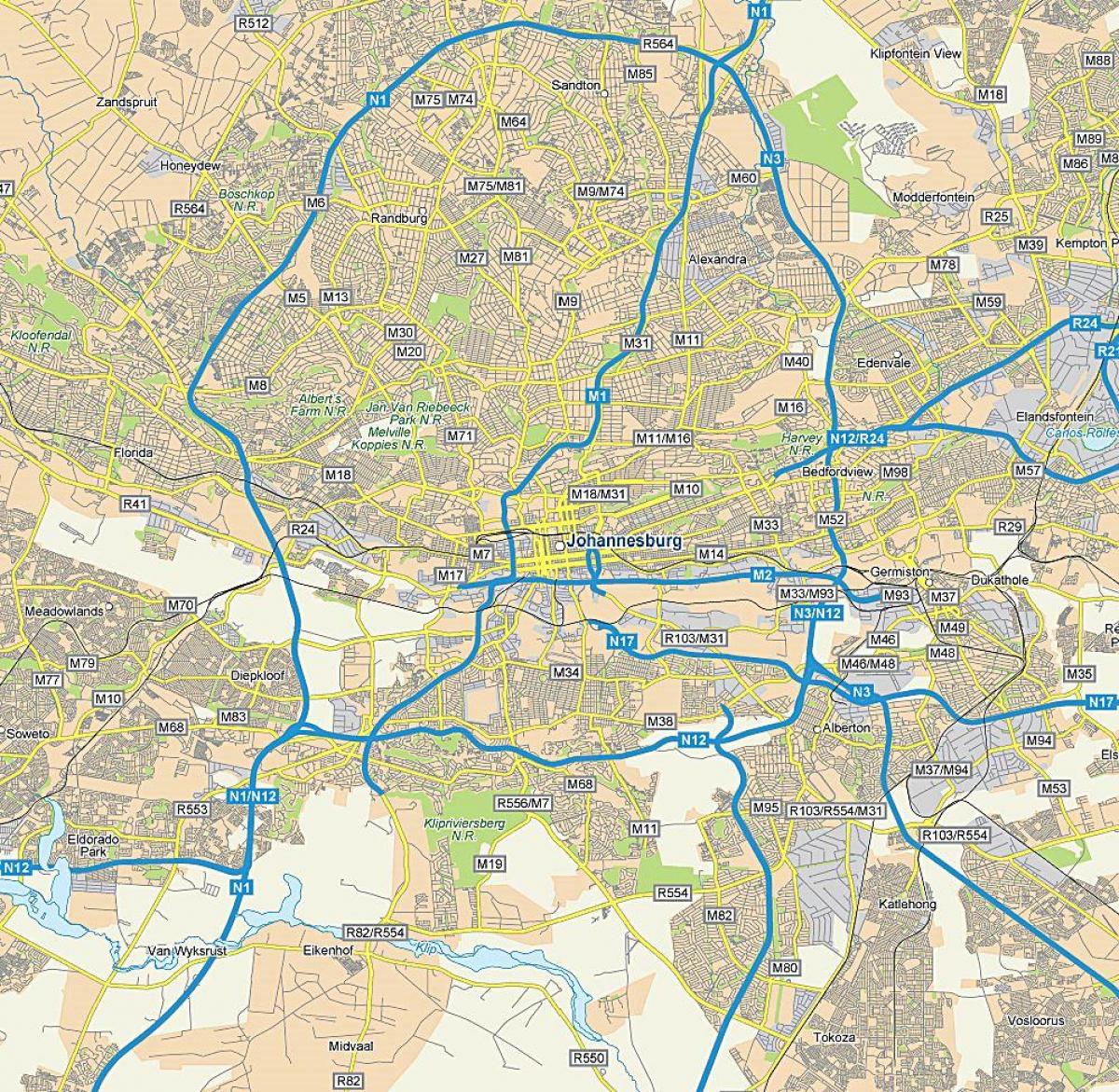 Mappa stradale di Johannesburg (Joburg Jozi)